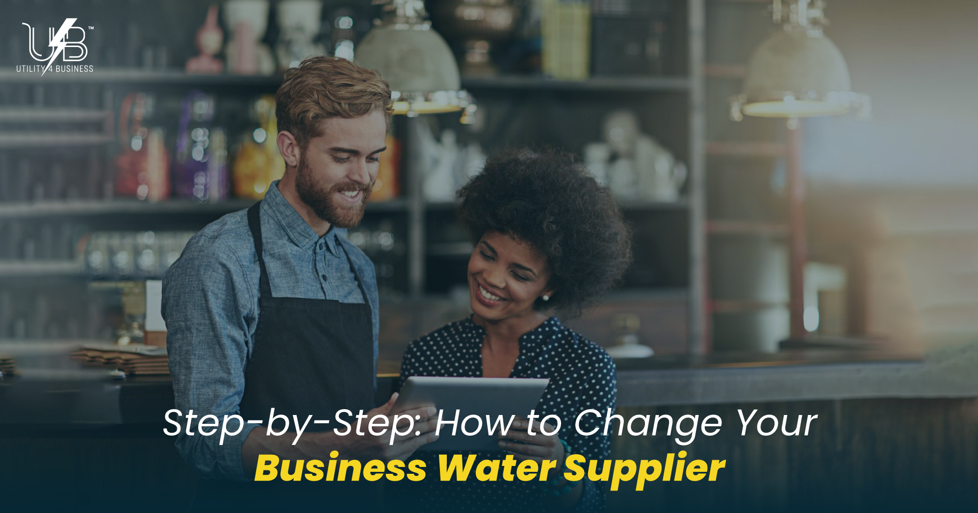 Business water supplier switch guide: business owners reviewing water bills and comparing new water supplier options for cost savings.